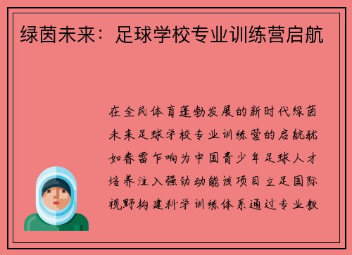 绿茵未来：足球学校专业训练营启航